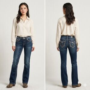 Silver Jeans Co. Suki Mid-Rise Embroidered Bootcut Boho Western Jeans SZ 25x31